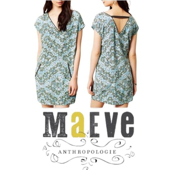 Maeve Anthropologie Serpentes Blue 100% Silk Tunic Dress with Zippered pockets - Picture 2 of 12